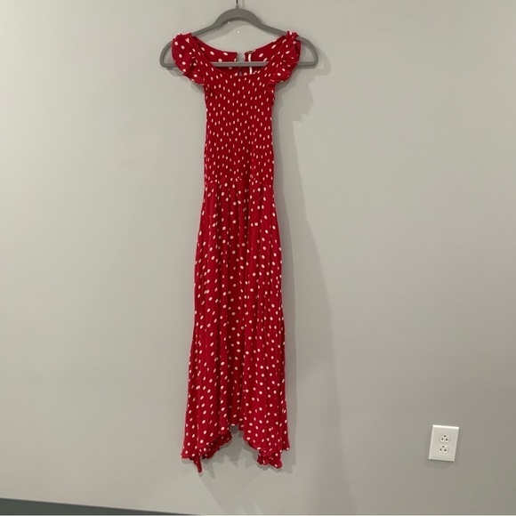 Free People Dress Chambray Butterfly Midi Smocked in Red - Picture 4 of 7